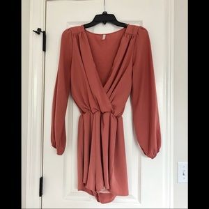 Pink/mauve, deep v-neck romper